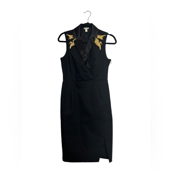 Altuzarra for Target Black Gold Crane Embroidered Tuxedo Style Sheath Dress Sz 4 - Picture 4 of 12